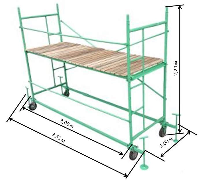 передвижная вышка на базе строительного комплекта лесов
